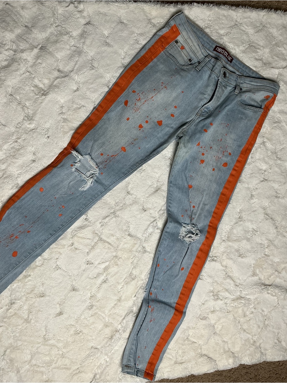 Nobody Denim Women's Light Blue Jeans with Orange Side Stripe